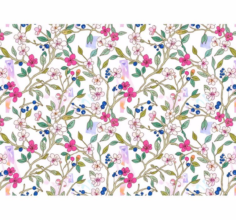 Tapet blommor färgglada blommande grenar - Tenstickers