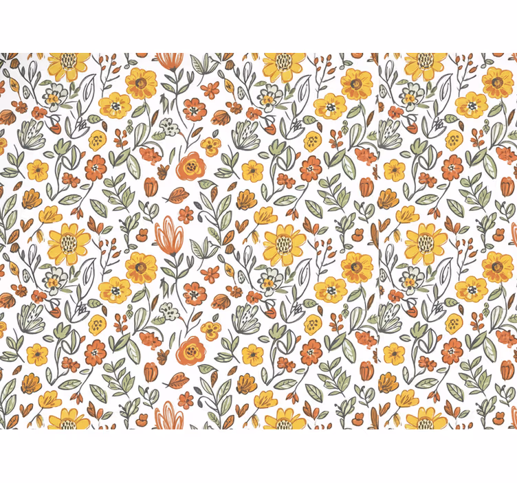 Tapet blommor rustik trädgård gul - Tenstickers