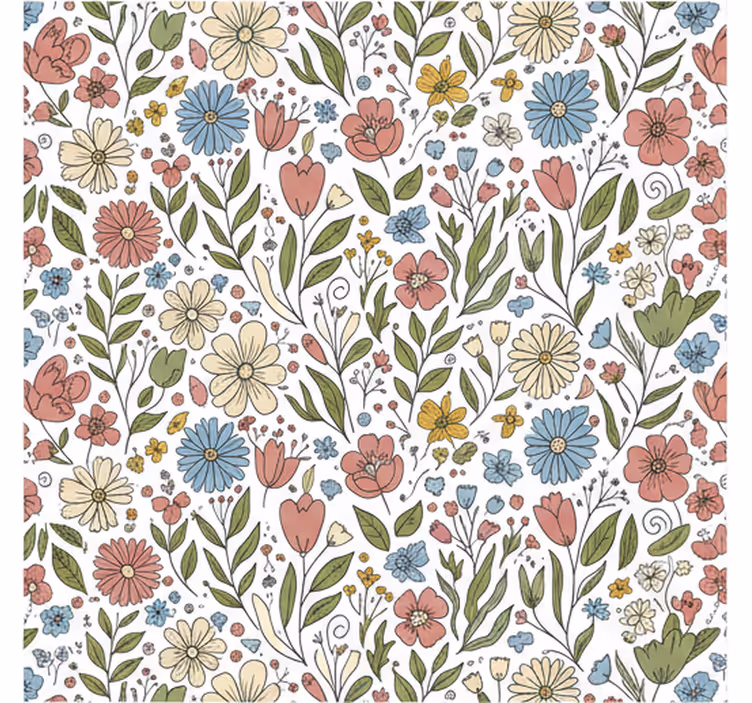Tapet blad ritade blommor - Tenstickers