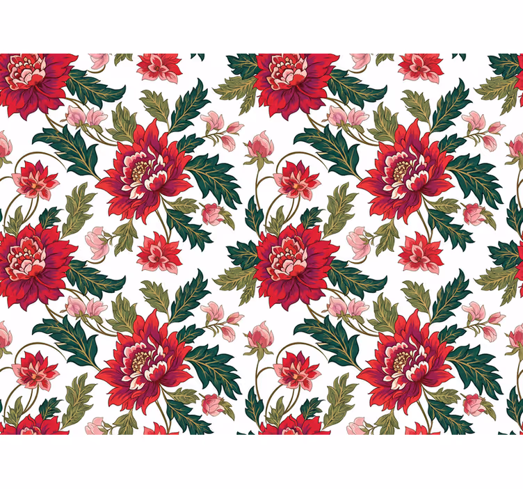 Tapet blad blomstrande symfoni röd - Tenstickers
