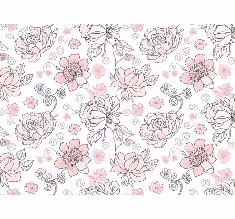 Tapet blad blommönster svart och rosa - Tenstickers