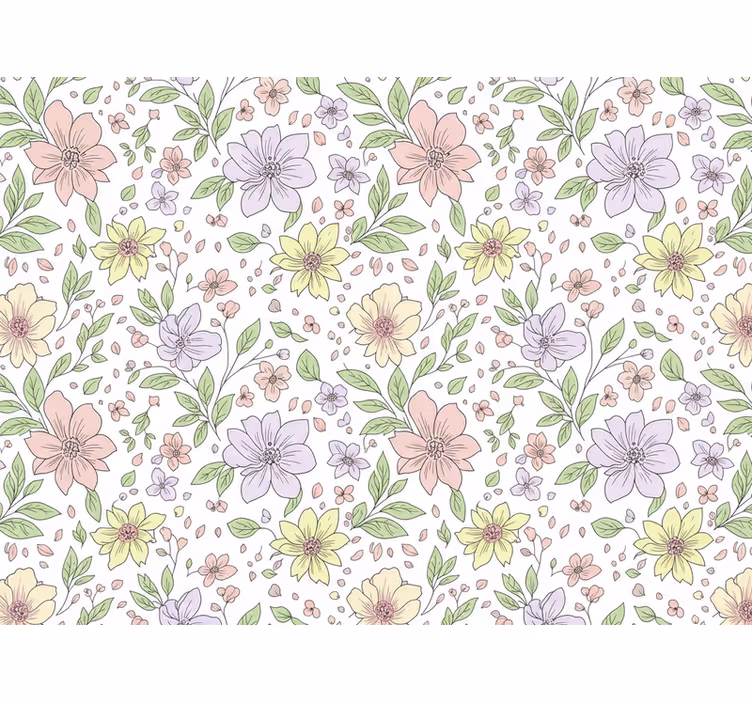 Tapet blad mjuka blommor i olika färger - Tenstickers