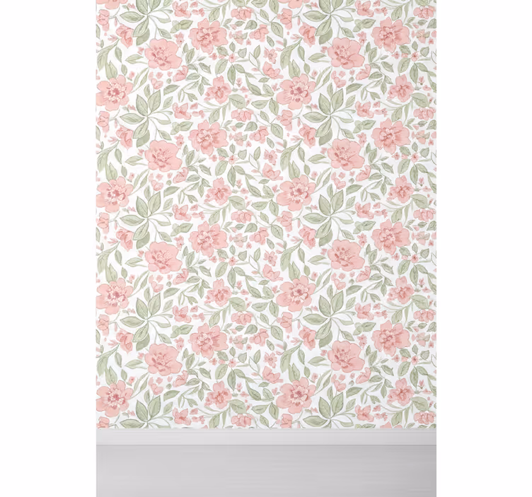 Tapet blad blomma ljusrosa och kräm - Tenstickers