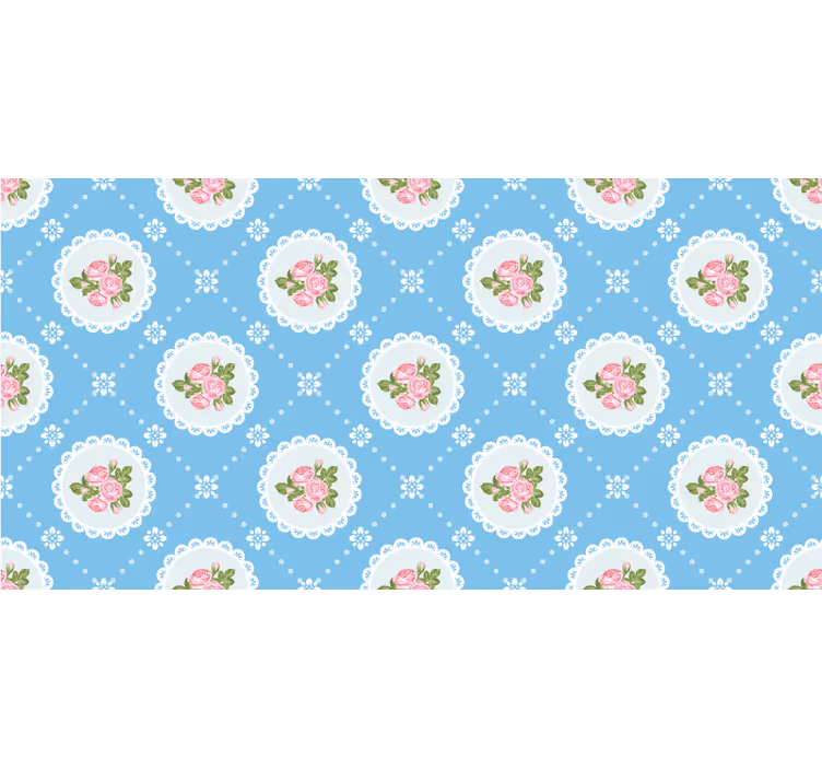 Blå tapet med blommönster i spets - Tenstickers