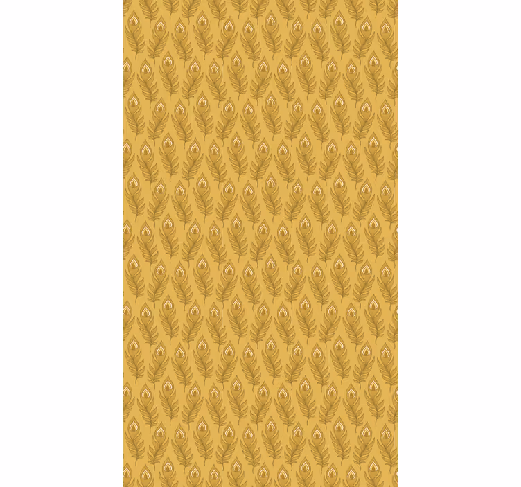 Beige tapet med blå blommor och två gyllene blommor - Tenstickers