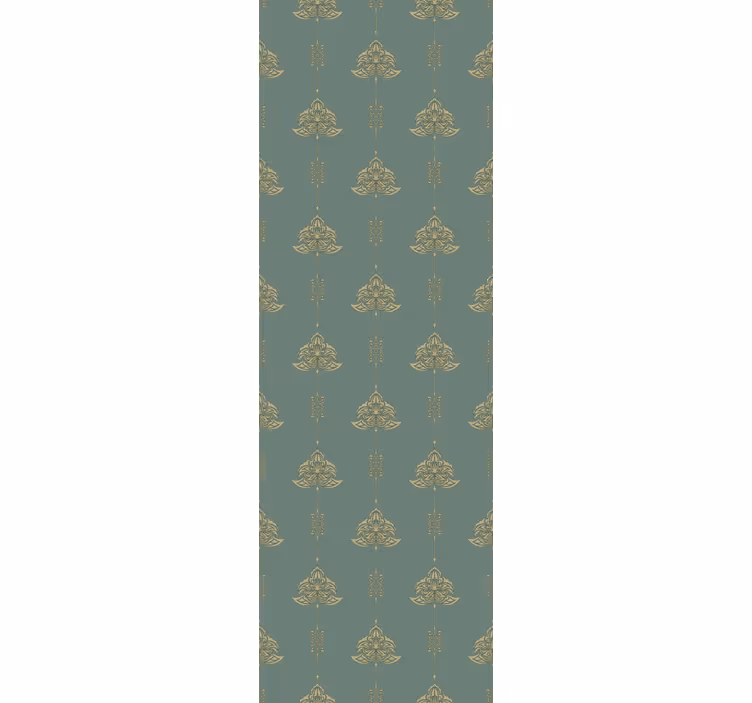Grön tapet i teal jugendstil med gyllene blommor - Tenstickers