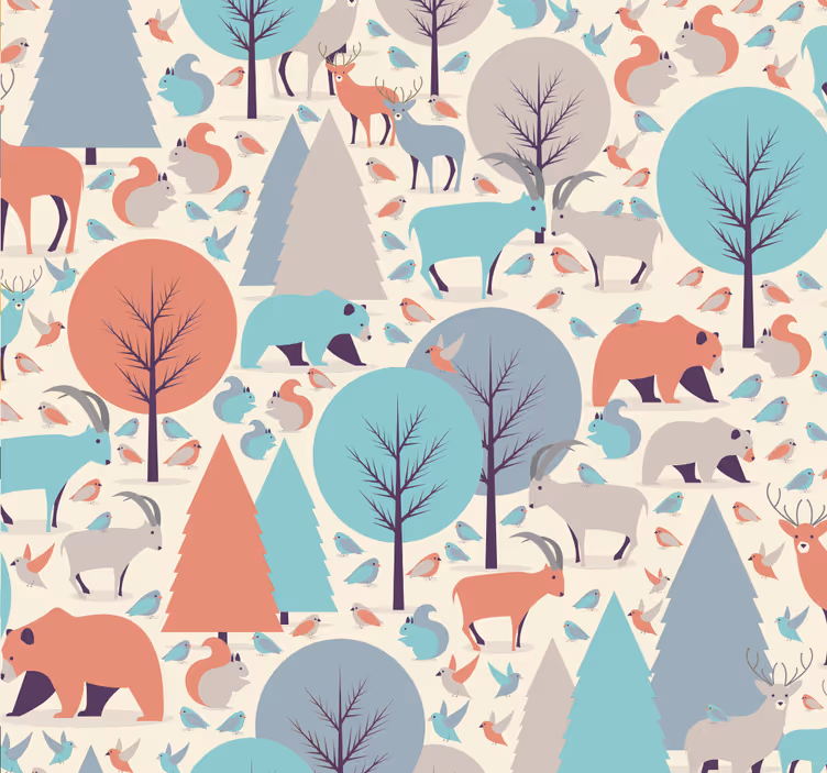 Barn tapet med djur och träd - Tenstickers
