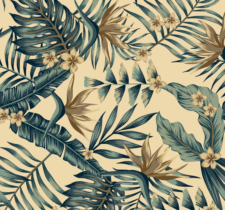 Tropiska blad blomma tapeter - Tenstickers