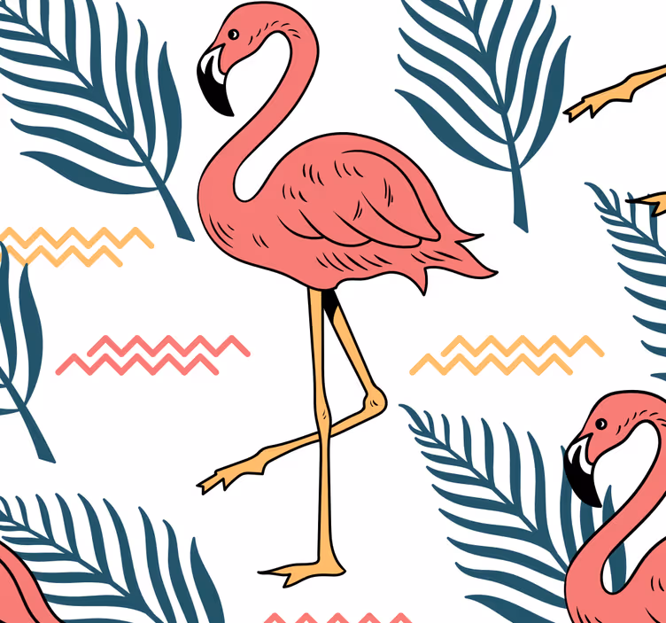 Flamingo tropiskt tryck Tapet fåglar - Tenstickers