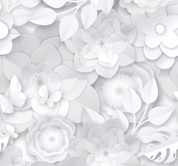 3d vita blommor tapeter - Tenstickers