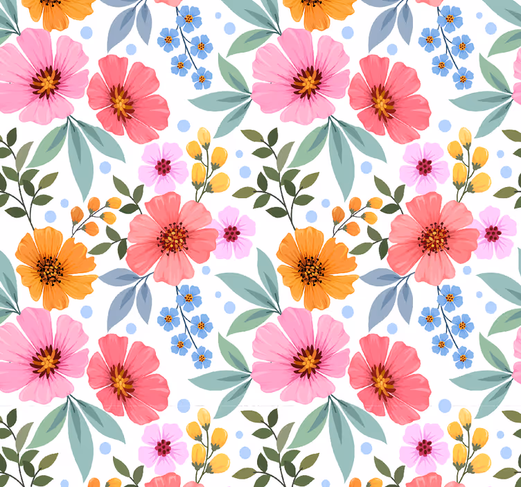 Färgglada blommor med vitt rum tapet - Tenstickers