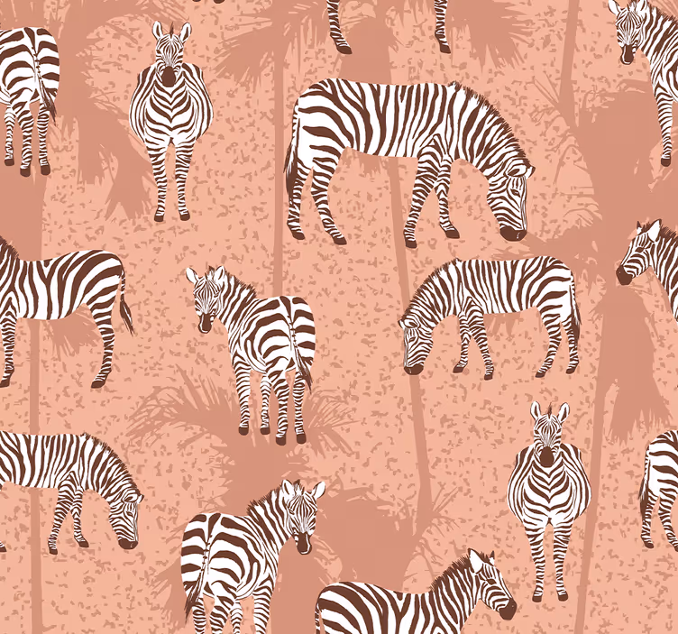 Zebra och palmer brun djur tapet - Tenstickers