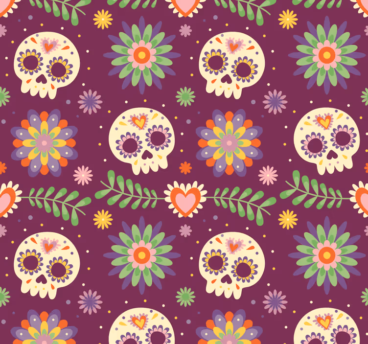 Rustikt kranium blommotiv Tapet halloween - Tenstickers