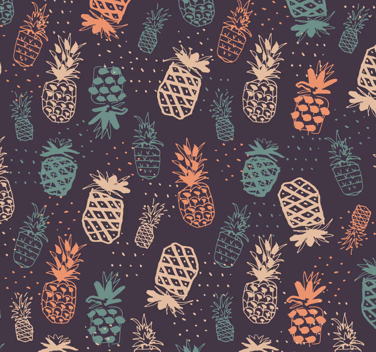Blå ananas vintage tapet - Tenstickers