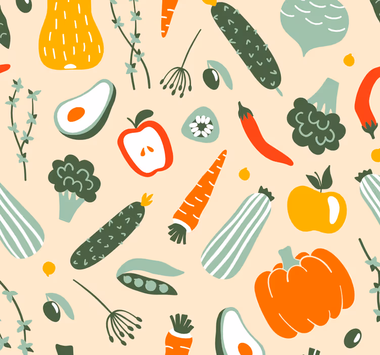 Kök tapeter olika mat illustrationer - Tenstickers