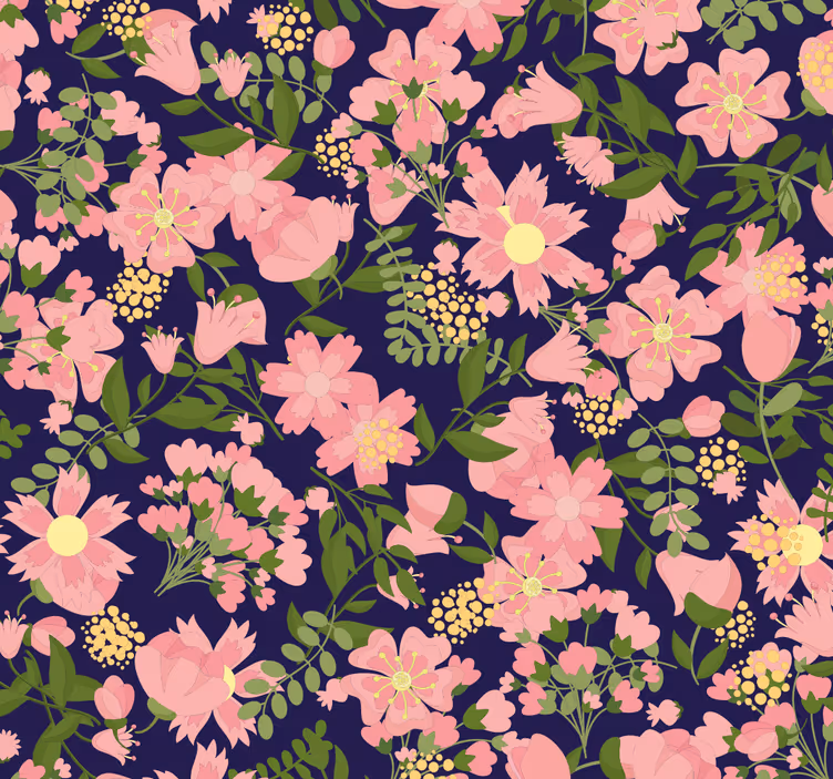 Grön tapet rosa blommor lämnar tapet - Tenstickers