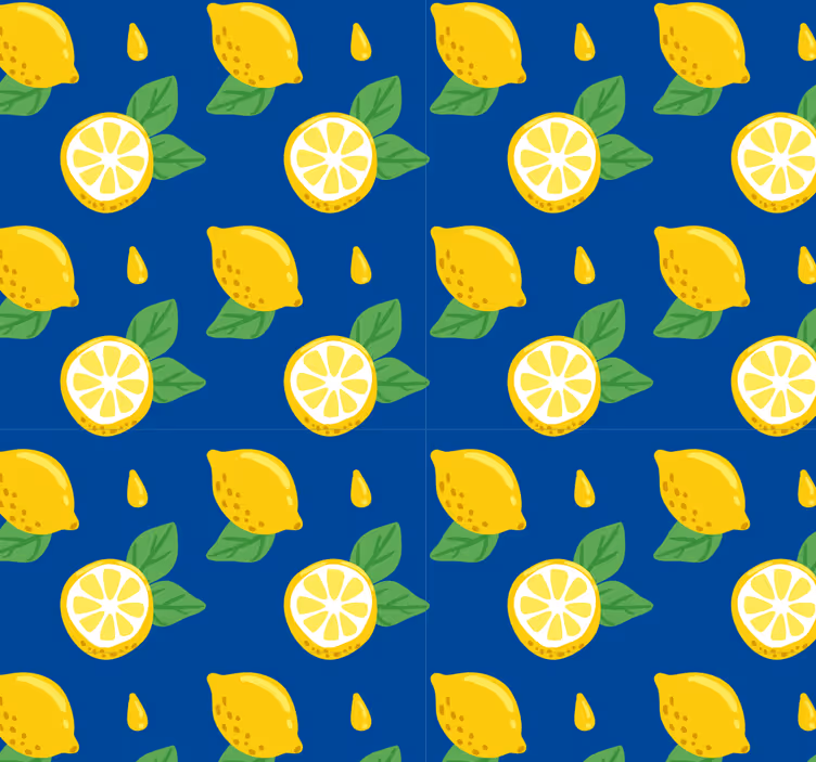 Blå och gula citroner citrus tapeter - Tenstickers