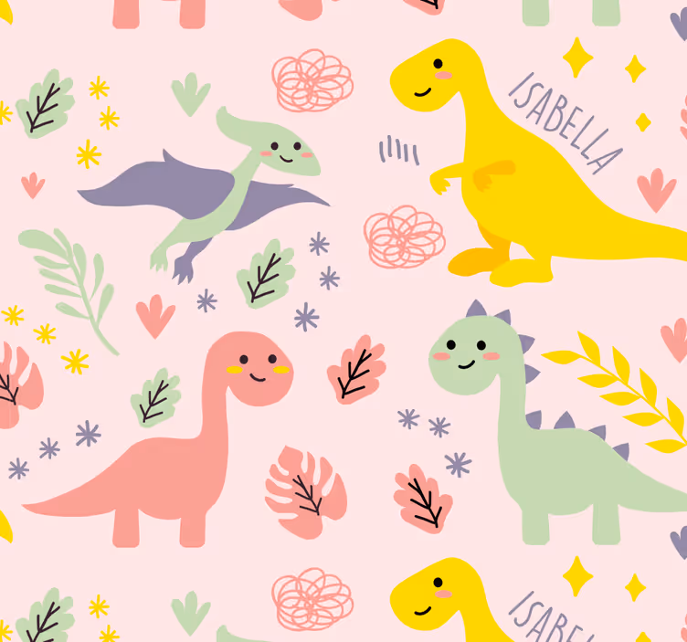Gröna dinosaurier med namn barns tapeter - Tenstickers