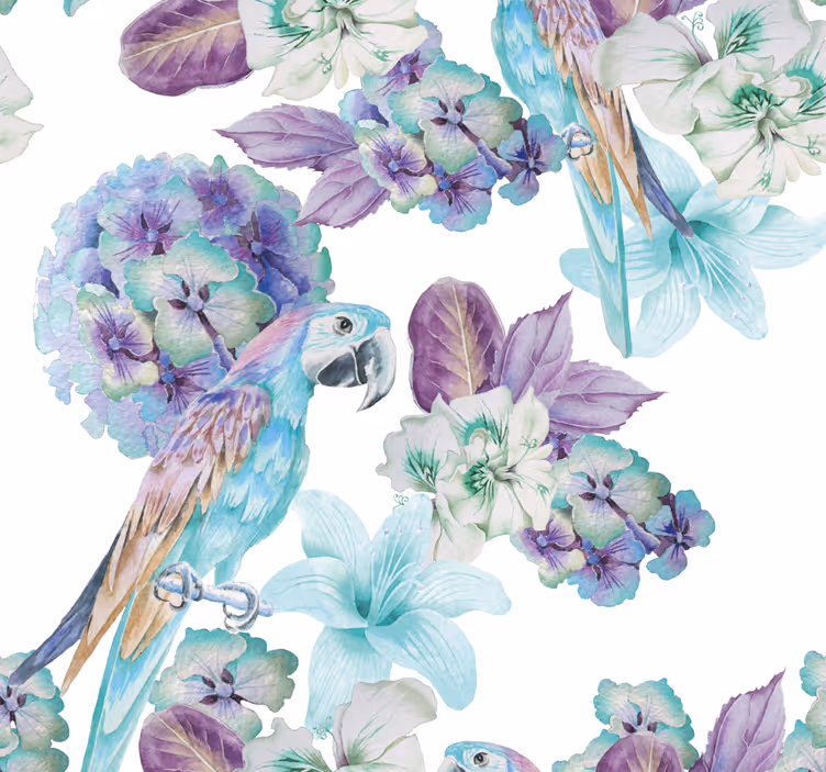 Blommig papegoja design Tapet papegojor - Tenstickers
