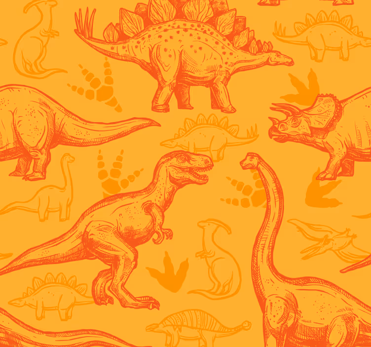 Dinosaurier figurer orange barn tapeter - Tenstickers