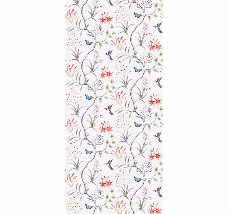 Fågel & fjäril blomma gren djur tapet - Tenstickers