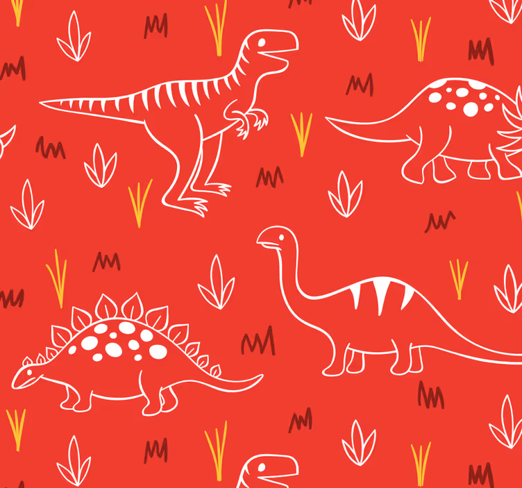 Ritade dinosaurier på röda djur tapeter - Tenstickers