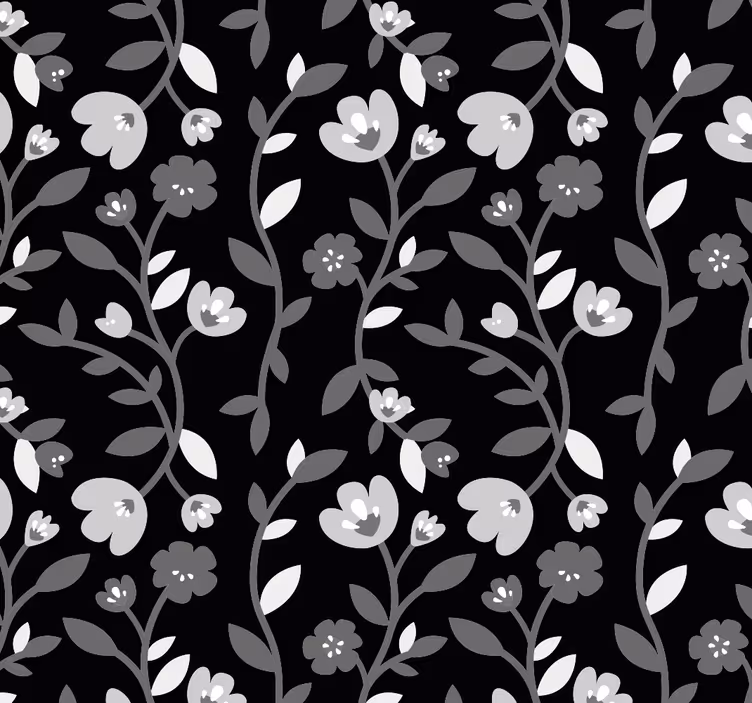 Grå blommor svart bakgrund blomma tapet - Tenstickers