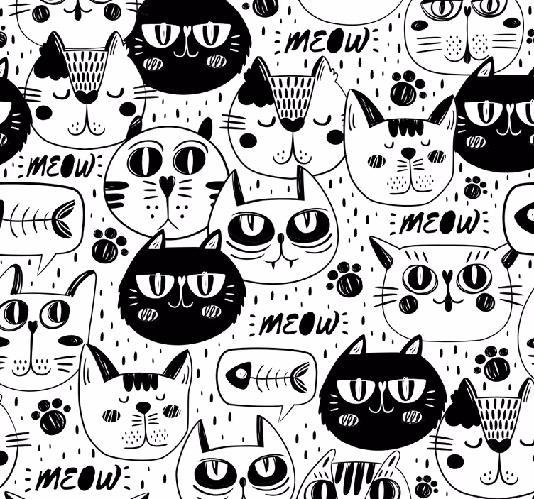 Svarta och vita katter djur tapeter - Tenstickers
