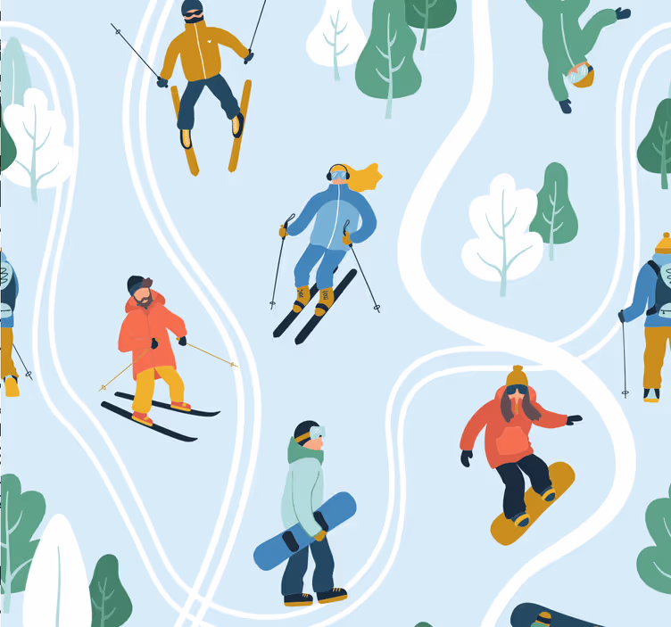Skidåkning tapet vit tapet - Tenstickers