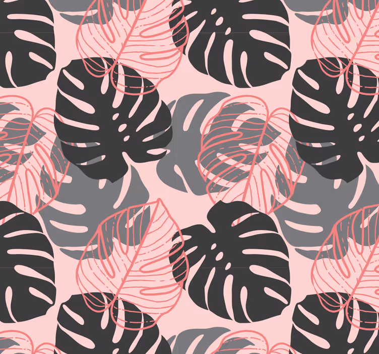 Rosa och grå monstera blad tapet - Tenstickers