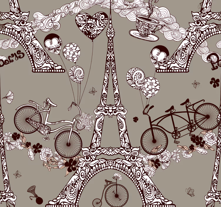 Romantisk paris kaffemönster modern tapet - Tenstickers
