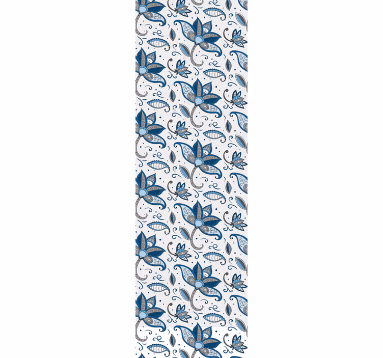 Blå blommor klotter Tapet blad - Tenstickers