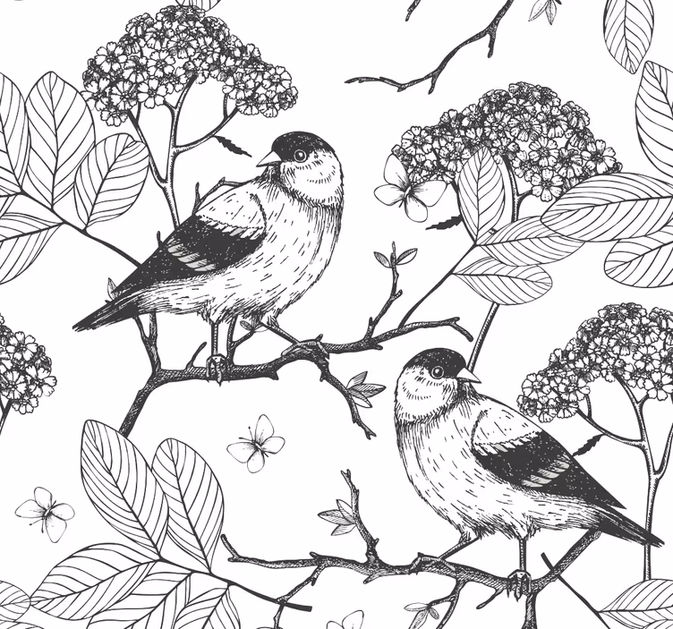 Fåglars botaniska motiv Tapet fåglar - Tenstickers