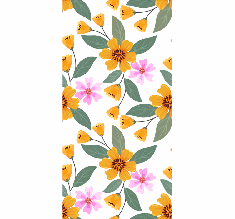 Rosa och gult blommönster tapet - Tenstickers