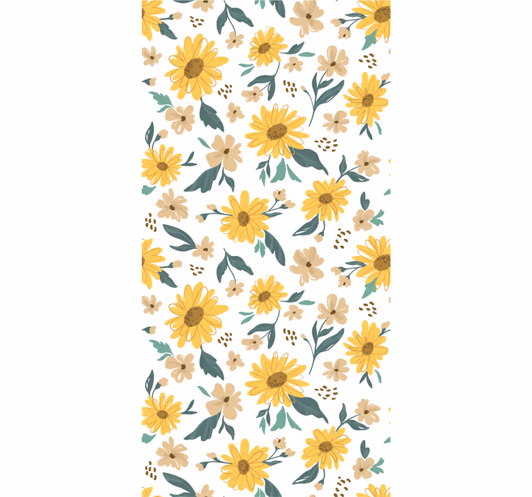 Handritad solros blommönster tapet - Tenstickers