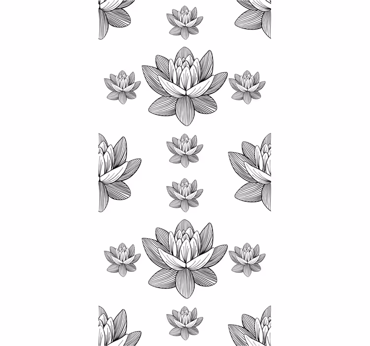 Svartvitt tapet för lotusblomma - Tenstickers