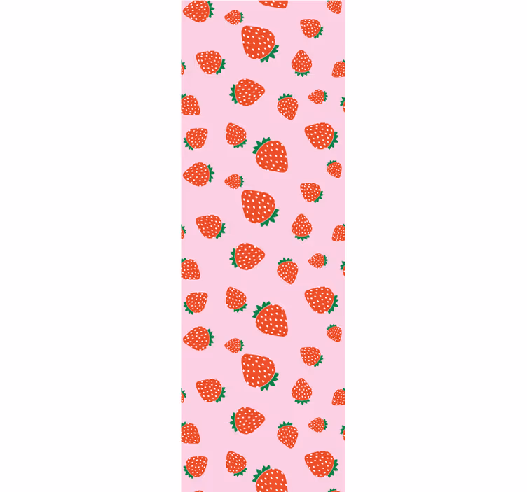 Jordgubbar mönster på rosa blommatapet - Tenstickers