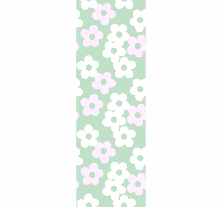 Grön med vita och rosa blomtapeter - Tenstickers