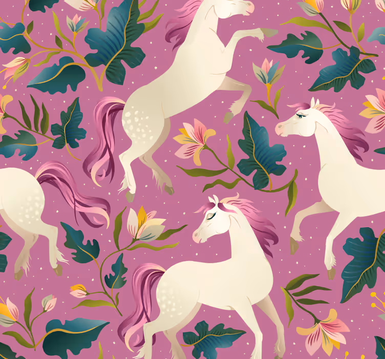 Rosa och blommig häst design sovrum tapeter - Tenstickers