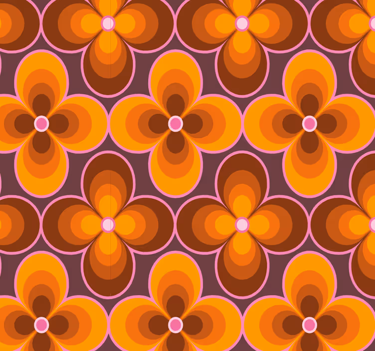 Blomma retro groovy mönster blommig tapet - Tenstickers