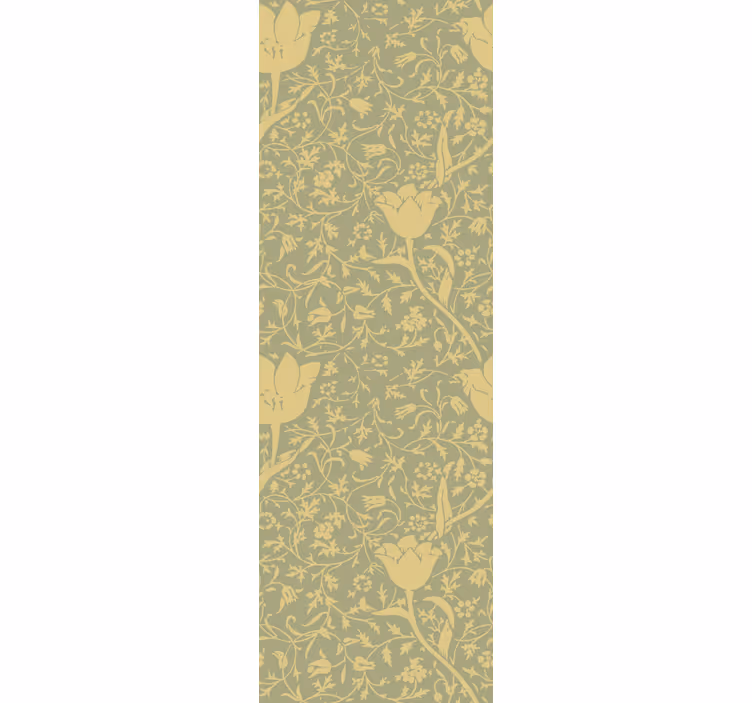 Guldgrönt blommönster vardagsrum tapet - Tenstickers