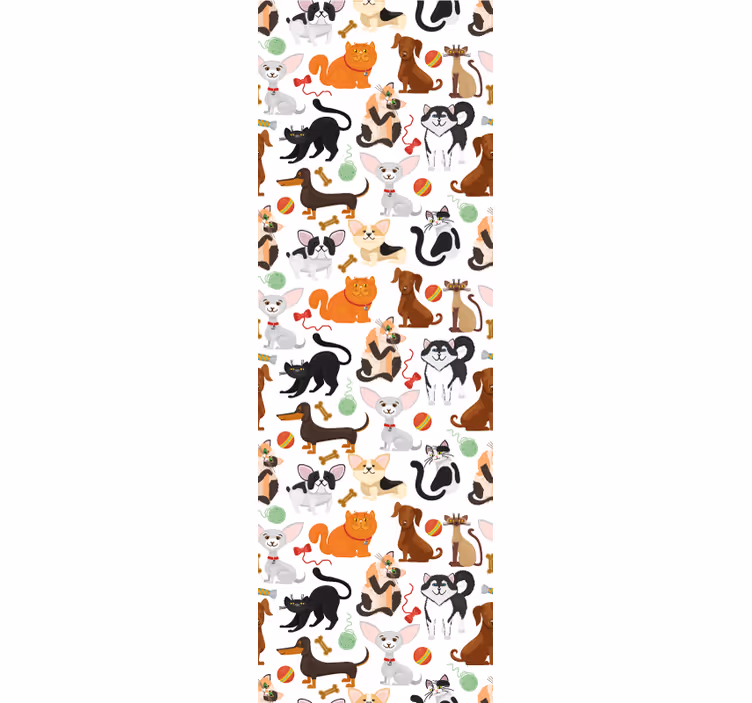 Katt- och hundmönster vit barn tapet - Tenstickers