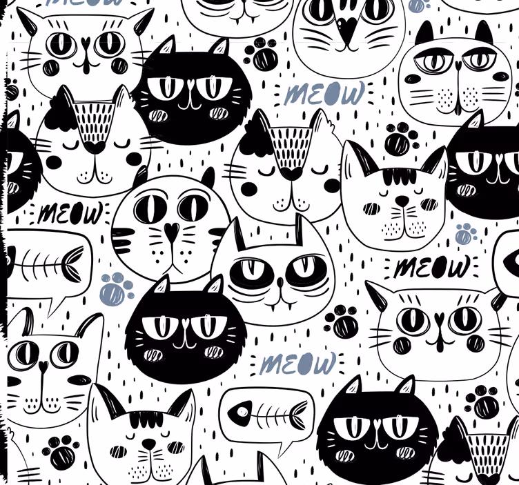 Svartvitt katt står inför barns tapeter - Tenstickers