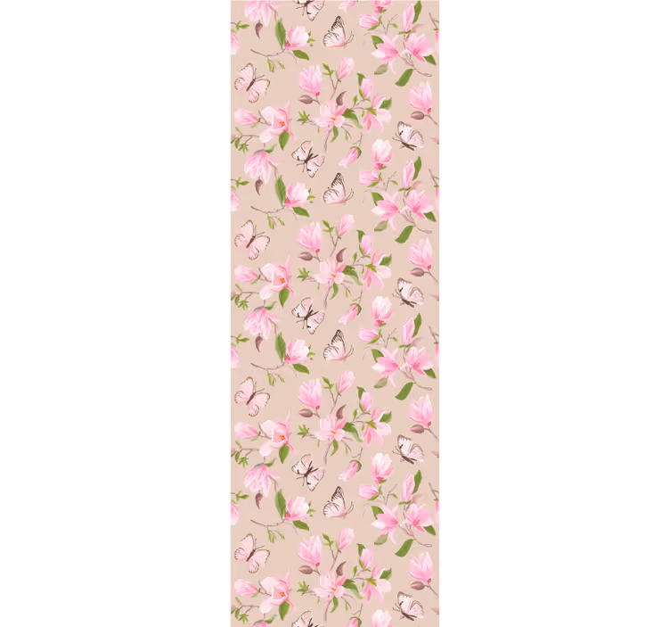 Rosa magnolia och fjärilsblomma tapeter - Tenstickers