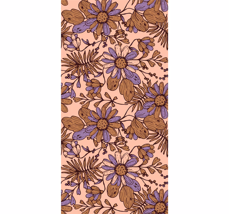 Blommande bruna mönster Tapet blommor - Tenstickers