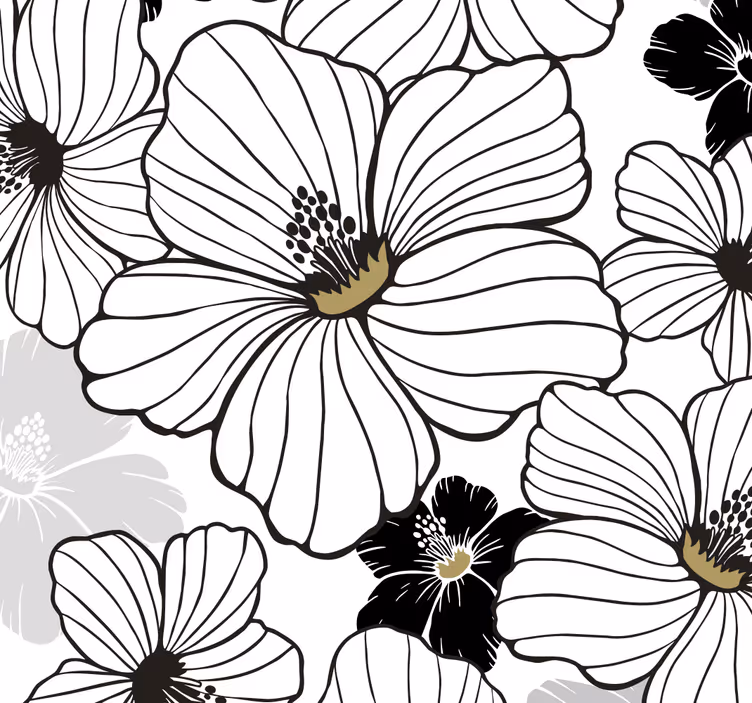 Tapet blommor svart och vit blommor - Tenstickers