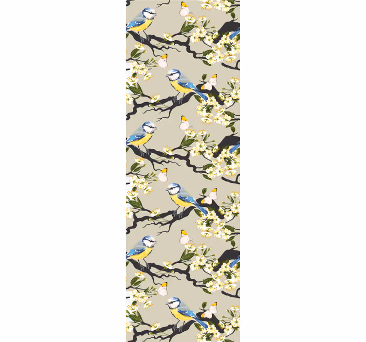 Fåglar och fjärilar på träd blomma tapeter - Tenstickers