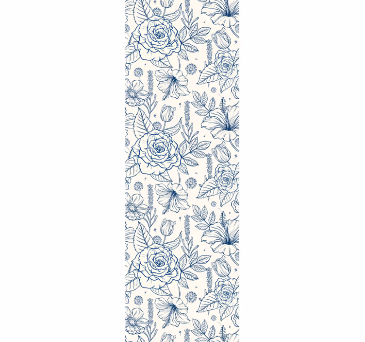 Delftsblå blomma tapeter - Tenstickers