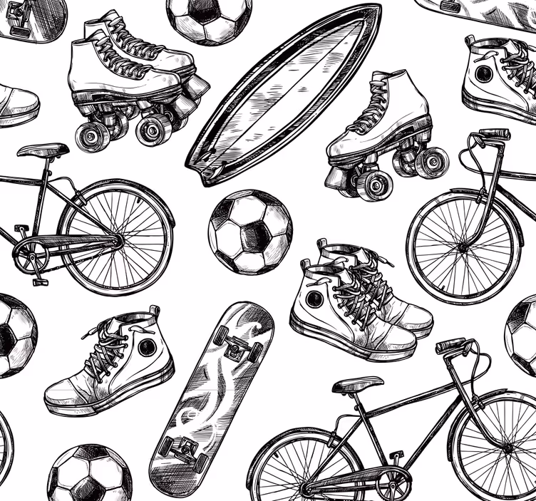Sport doodles vintage tapeter - Tenstickers
