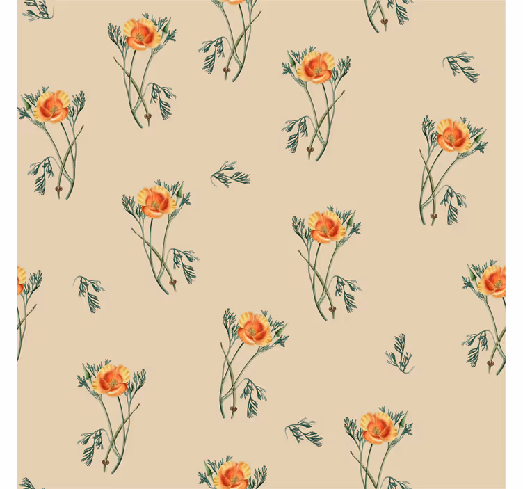 Orange blomma fondtapet vardagsrum - Tenstickers